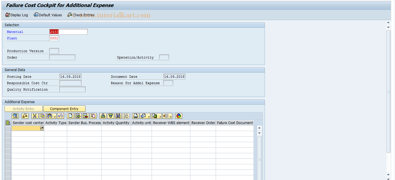 FCOEX SAP Tcode Start Additional Expense Posting Transaction Code