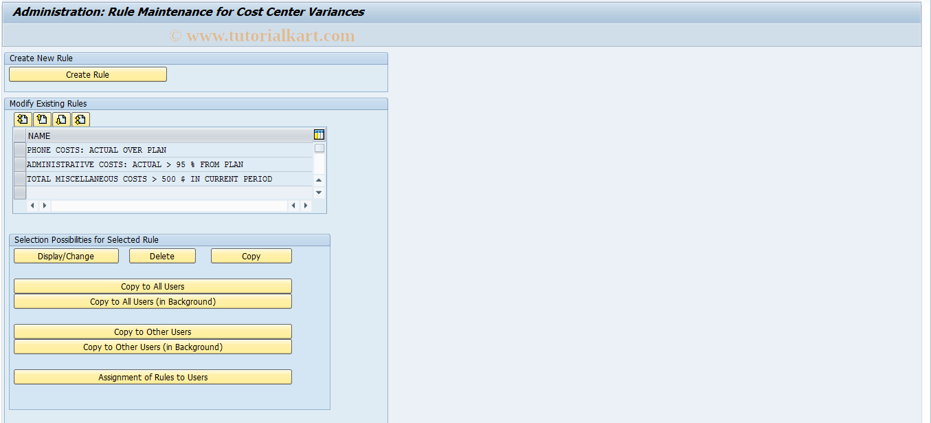 SAP Tcode Rule for Cost Center Variances Transaction Code