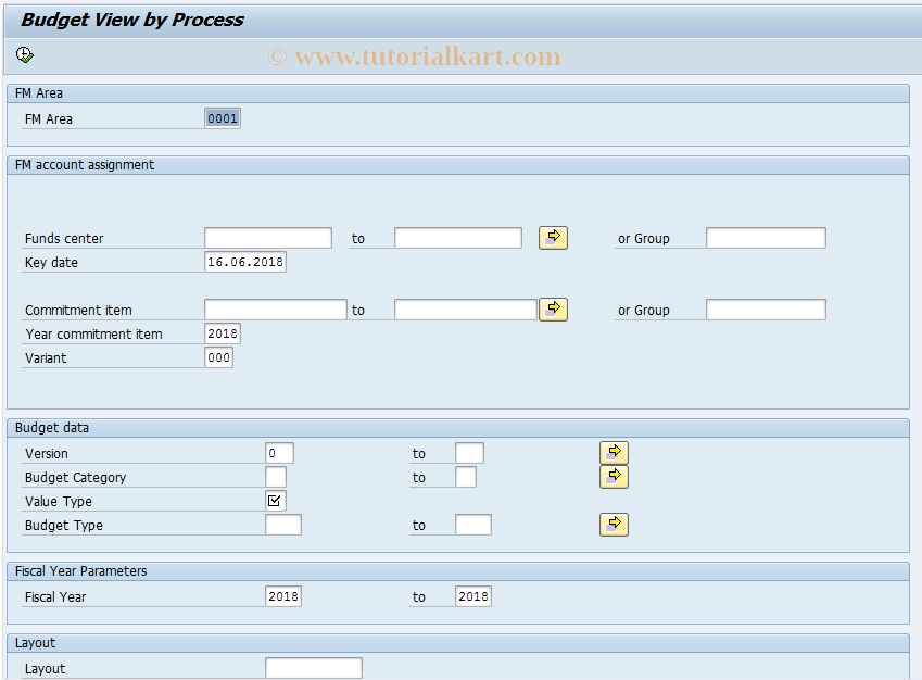 FMB_B02 SAP Tcode Budget View by Process Transaction Code