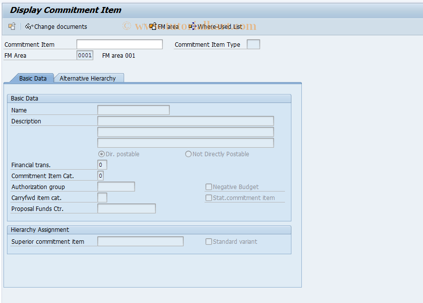 FMCIC SAP Tcode Display commitment item Transaction Code