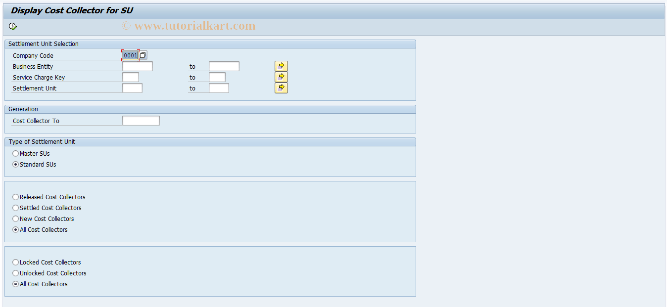 FO66 SAP Tcode Overview cost collectors for SU Transaction Code