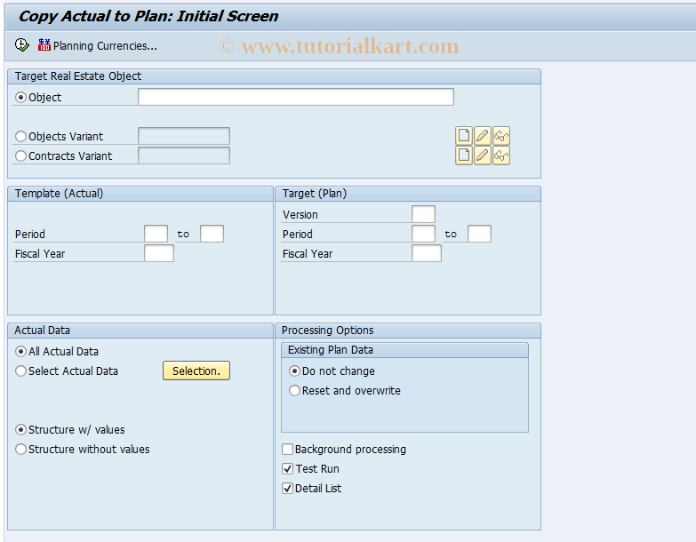 FOKIP SAP Tcode Copy Actual>Plan for Real Estate Transaction Code