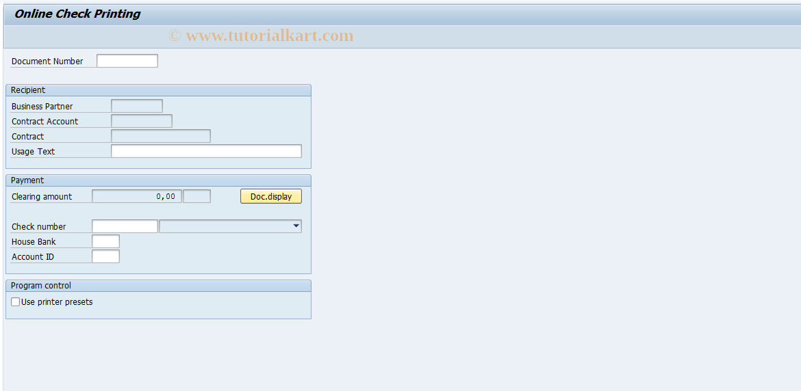 FPCH1 SAP Tcode Online Check Printing Transaction Code