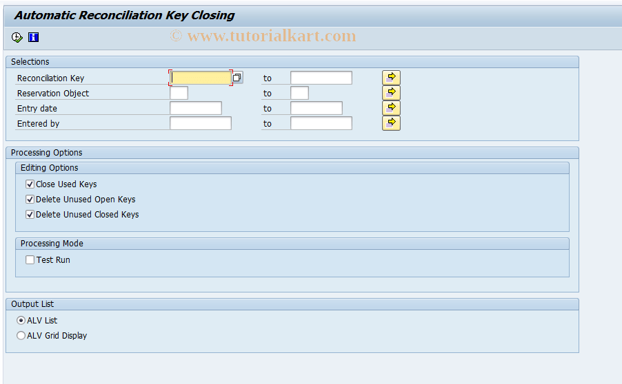 FPG4 SAP Tcode Close Reconcil. Keys Automatically Transaction Code