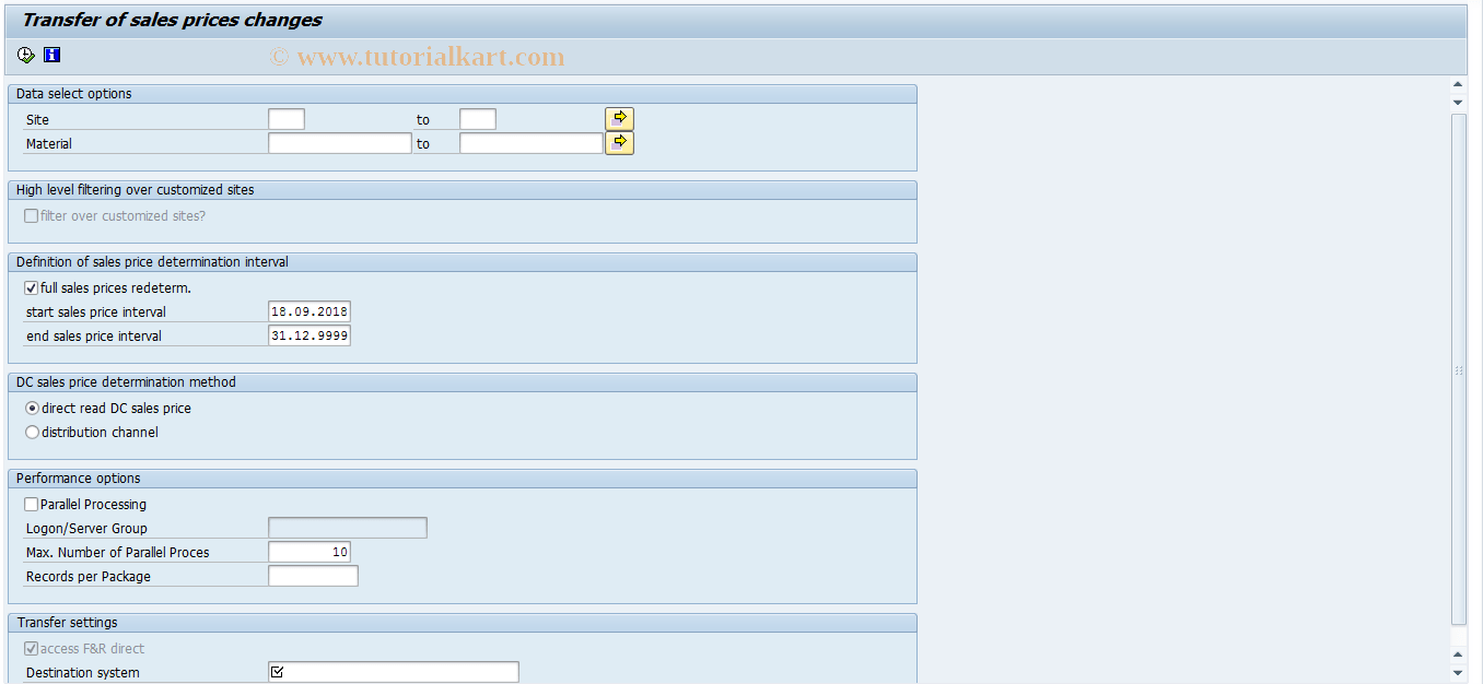FRE05 SAP Tcode Transfer Changed Sls Prices to F&R Transaction Code