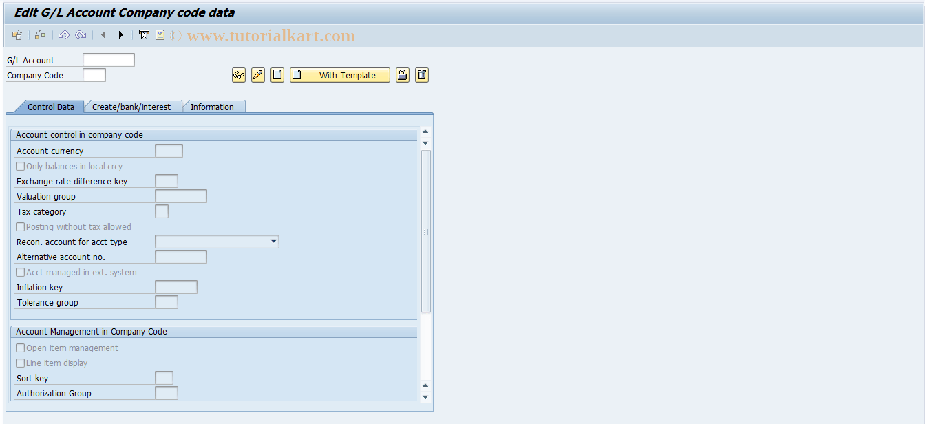 FSS0 SAP Tcode G/L account master record in co code Transaction Code