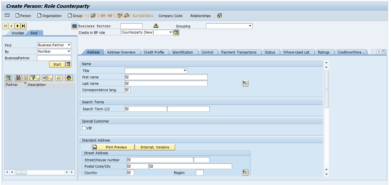 FTB01511 SAP Tcode Create Counterparty Transaction Code