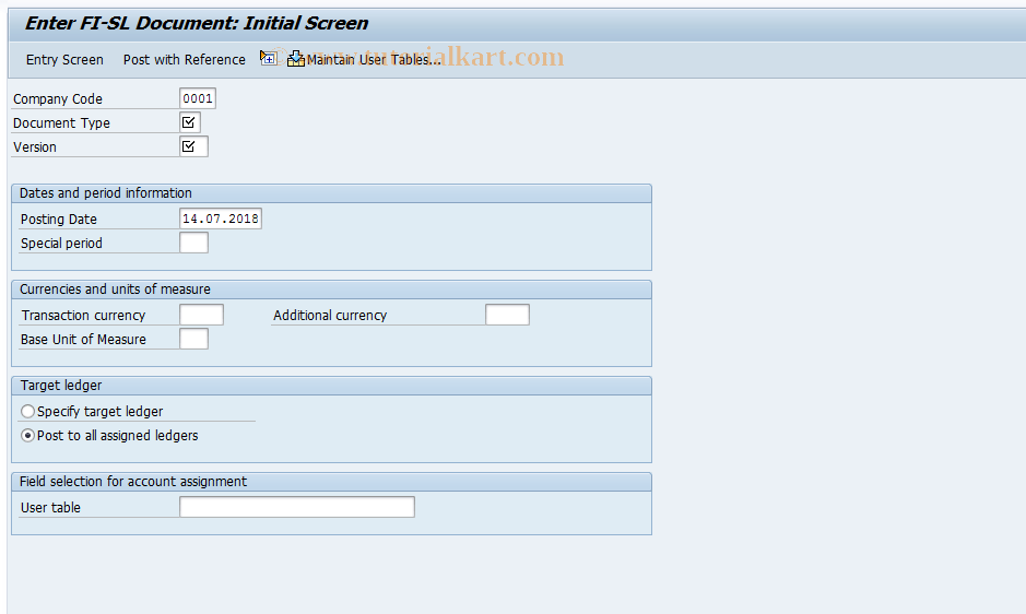 GB01 SAP Tcode Document Entry for Local Ledgers Transaction Code