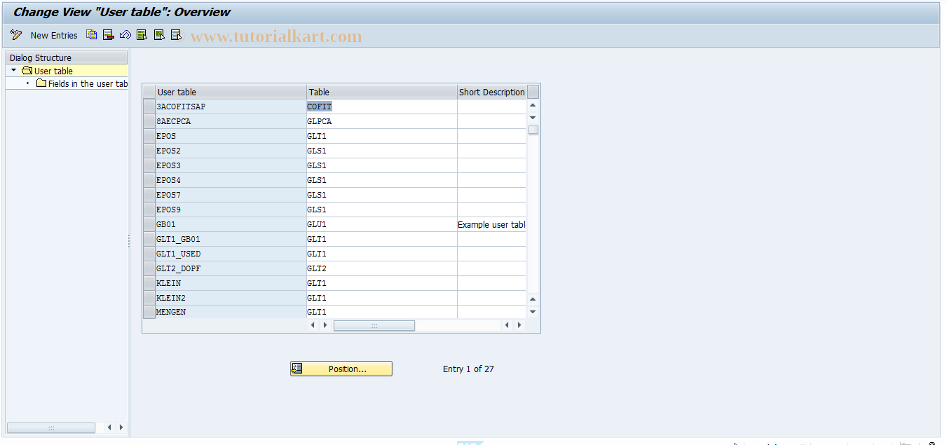 GCUT SAP Tcode Maintain user tables Transaction Code