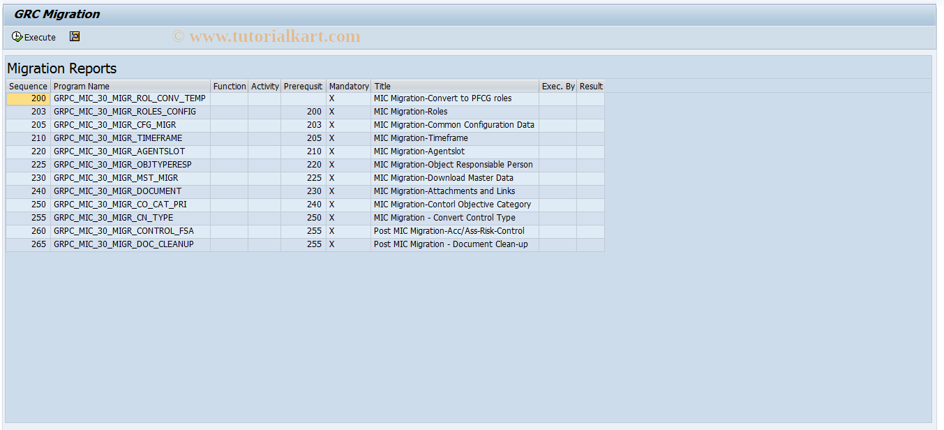 GRPC_MIC_MIGRATE SAP Tcode GRC Migration Transaction Code