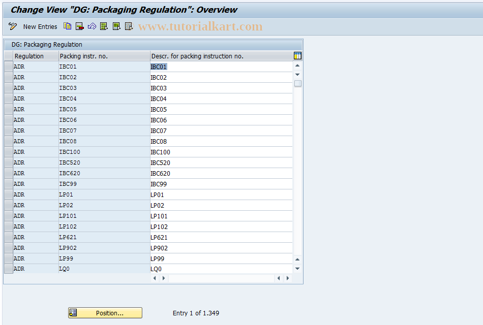 HMC9 SAP Tcode DG Dialog Packaging Regulation Transaction Code