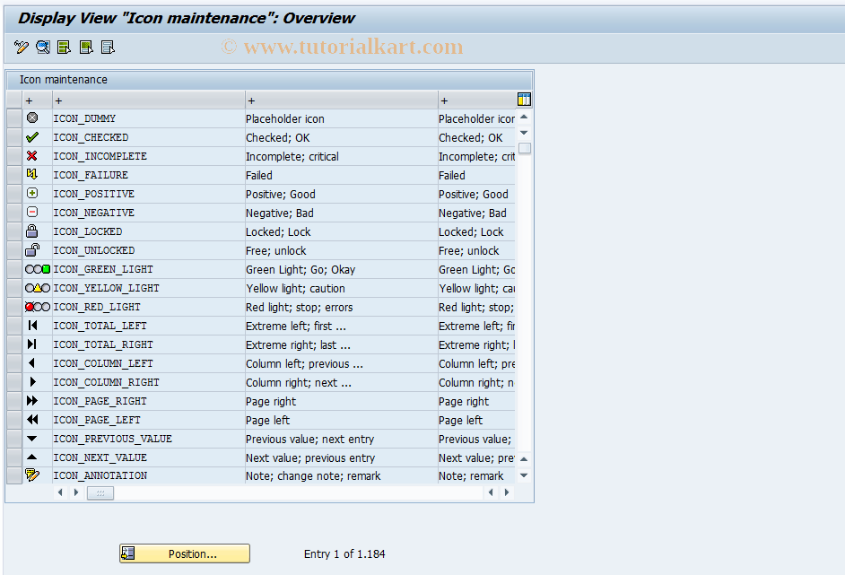ICON SAP Tcode Display Icons Transaction Code