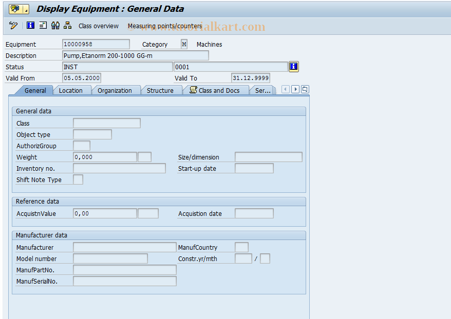 IE03 SAP Tcode Display Equipment Transaction Code