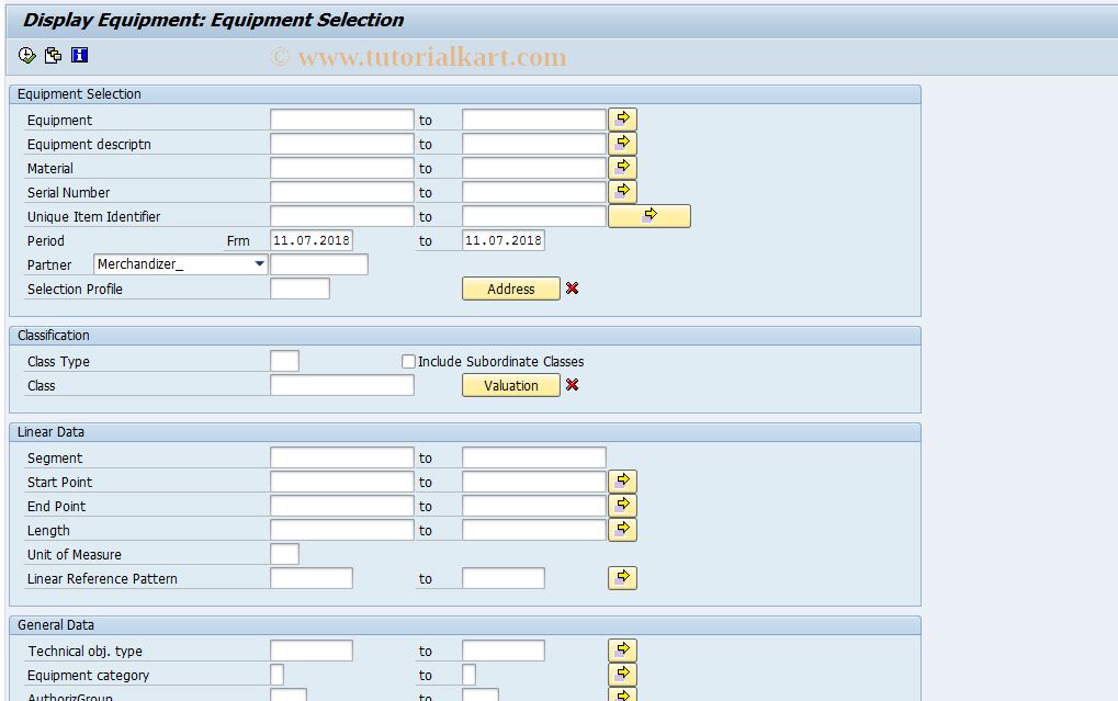 IH10 SAP Tcode Display Equipment Transaction Code