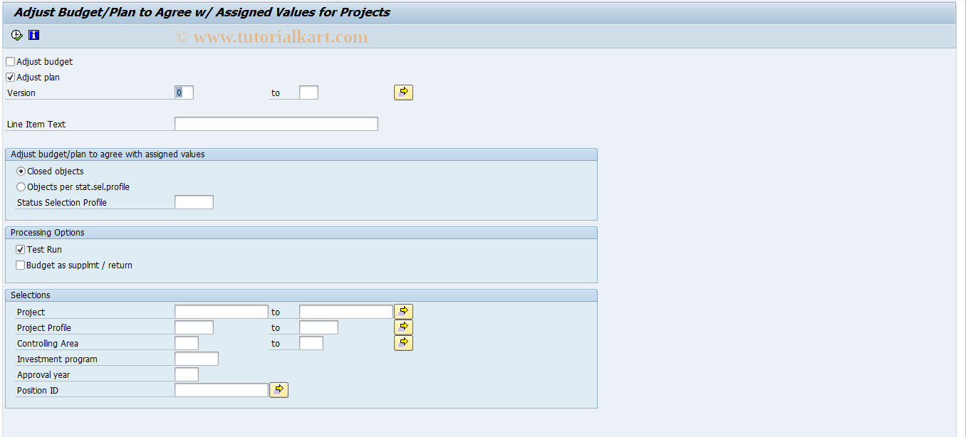 IMPBA3 SAP Tcode Plan/Budget Adjustment (Projects) Transaction Code