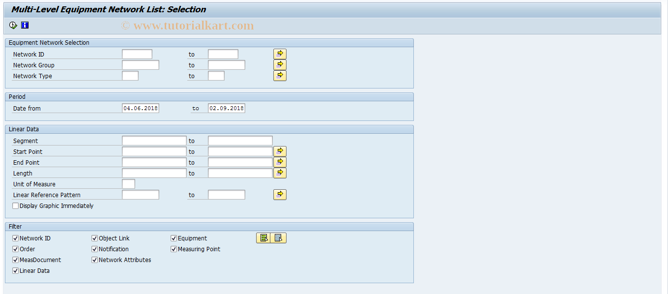 IN25 SAP Tcode MultiLevel Equipment Network List Transaction Code