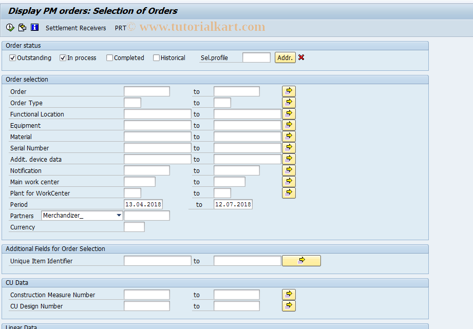 IW39 SAP Tcode Display PM orders Transaction Code