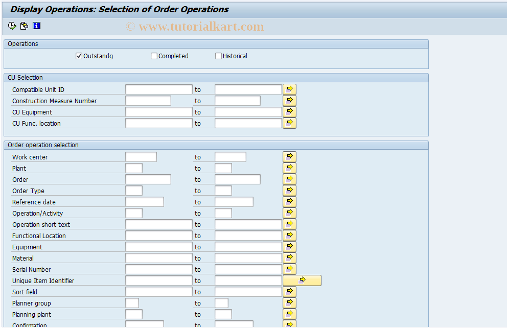 IW49 SAP Tcode Display Operations Transaction Code