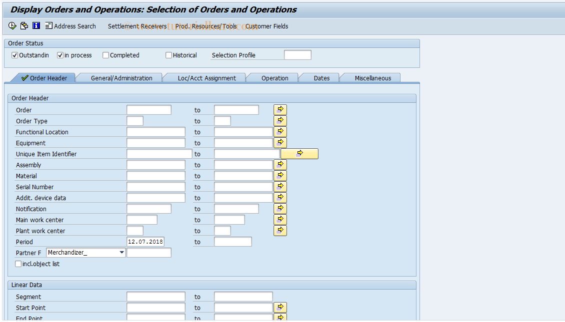 IW49N SAP Tcode Display Orders and Operations Transaction Code