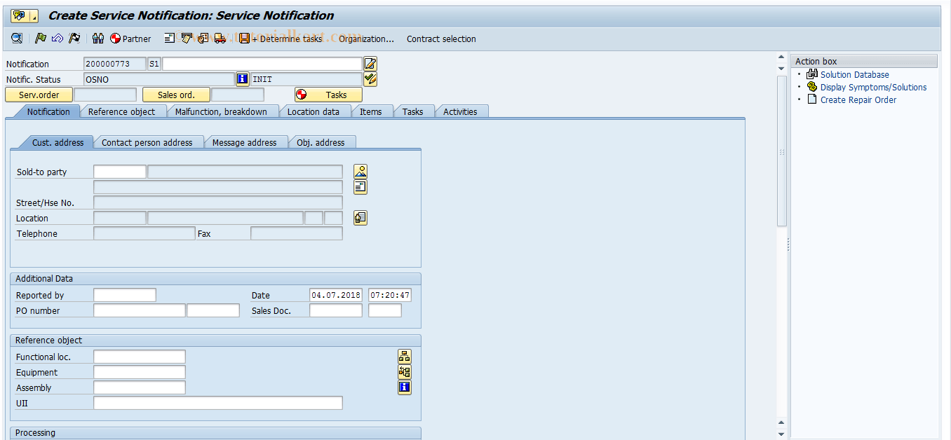 IW51 SAP Tcode Create Service NotificationGeneral Transaction Code