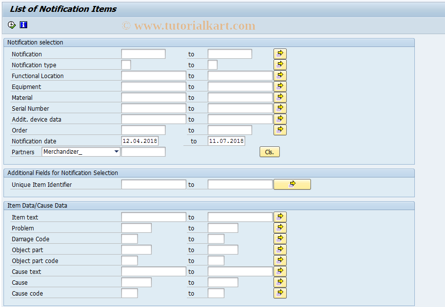 IW69 SAP Tcode Display Notification Items Transaction Code