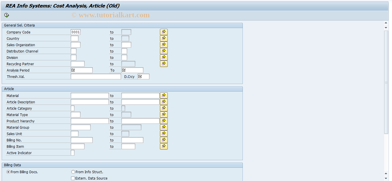 J7L8_FISCH SAP Tcode REA Cost Analysis Article (Old) Transaction Code