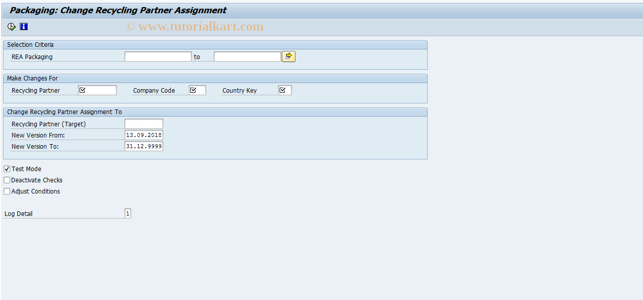 J7LUTILITY30 SAP Tcode REA Packaging Change Recycl.Partner