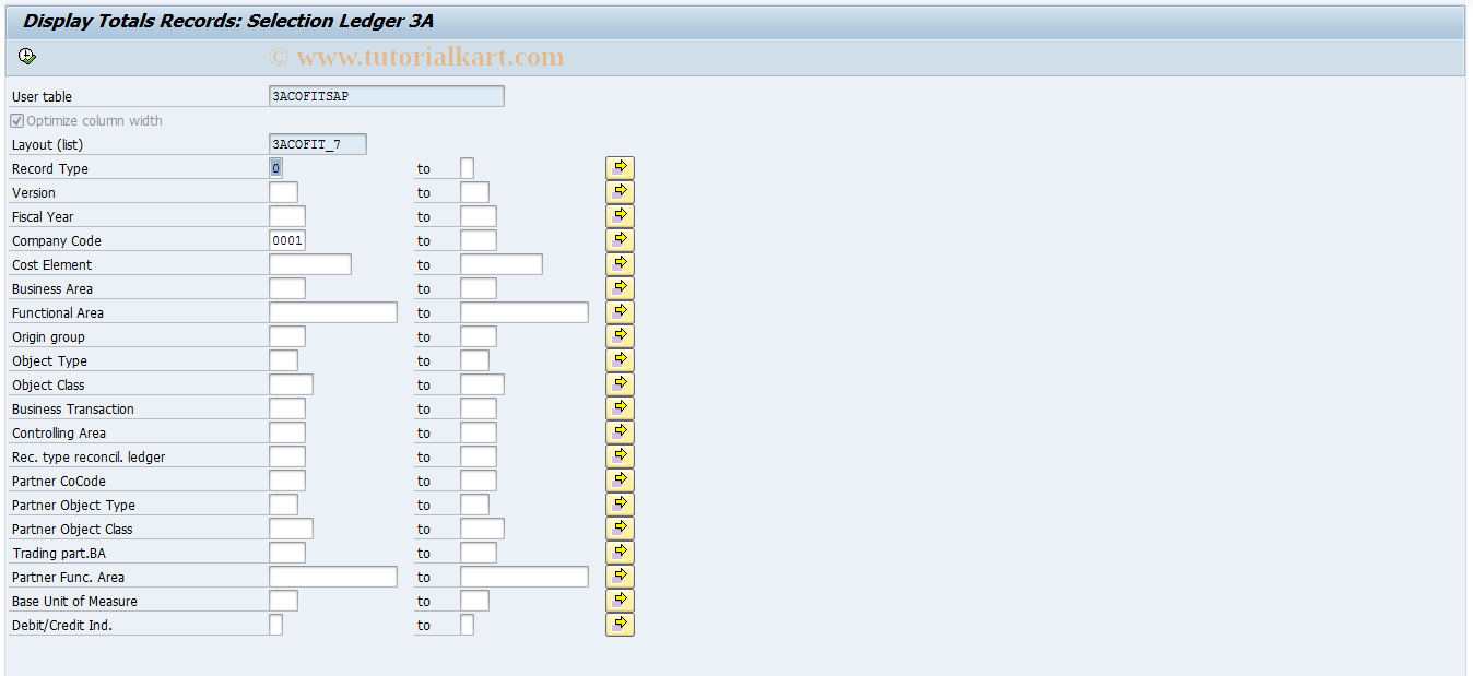 KALE SAP Tcode Reconcil.Ledger Display Totals Record Transaction Code