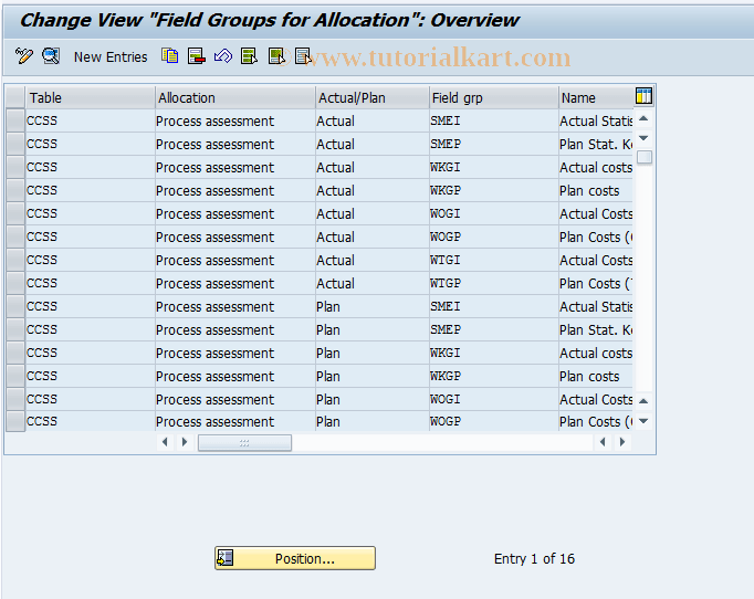 KCJB SAP Tcode CCA Data Control, Procurement Assessment Transaction Code