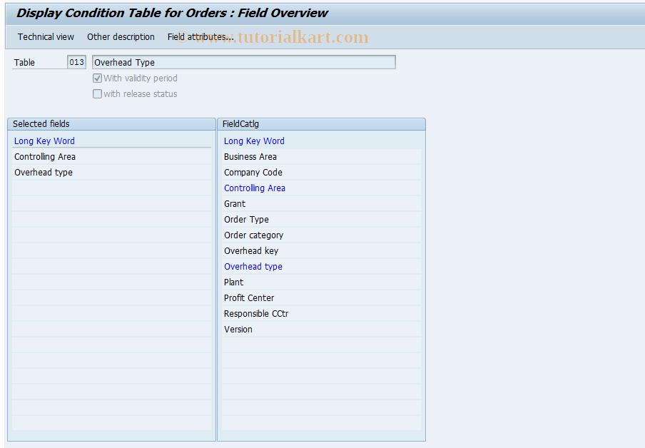 KK07 SAP Tcode Display Condition Table (Price Overhead) Transaction Code