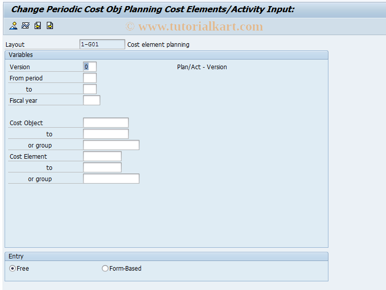 KK16 SAP Tcode COCOC Plng Change Costs/ActyInput Transaction Code