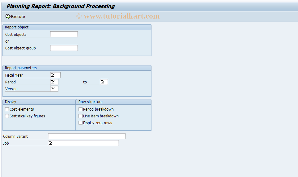 KKBH SAP Tcode Planning report Cost objects Transaction Code