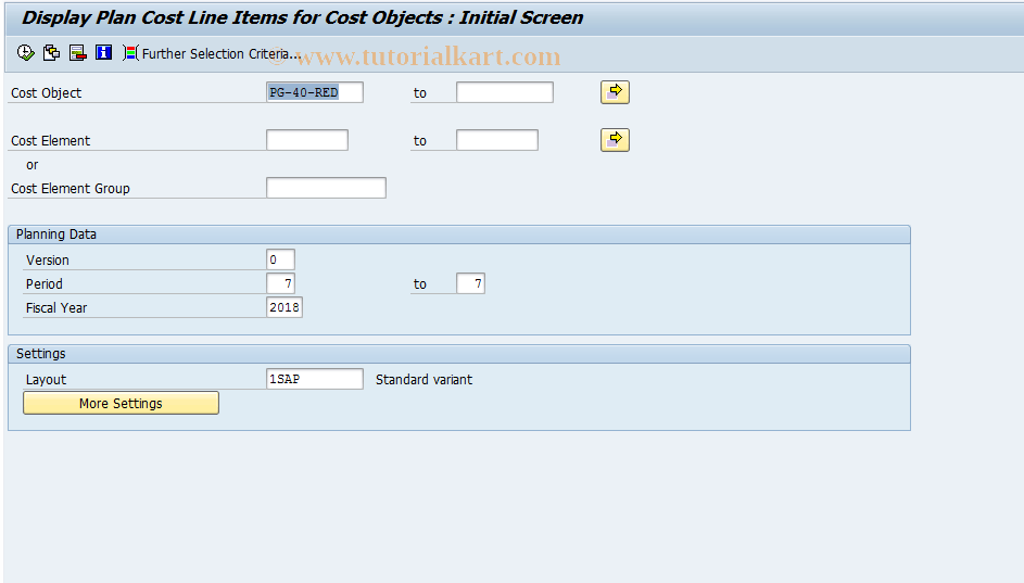 KKCP SAP Tcode Cost Object Line Items Plan Transaction Code