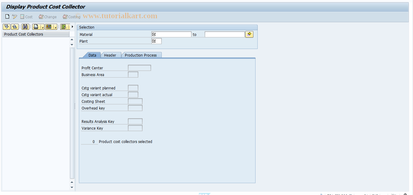 KKF6N SAP Tcode Maintain Product Cost Collector Transaction Code