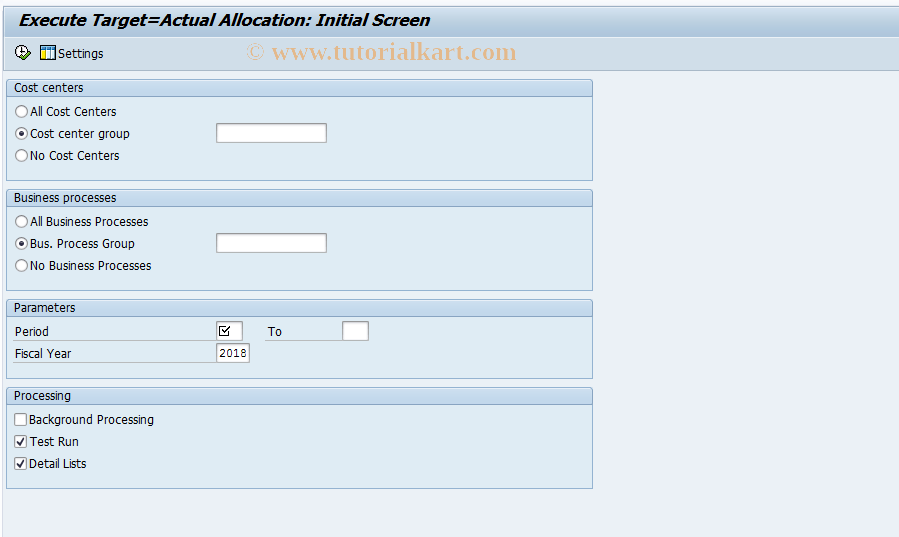 KNMA SAP Tcode Target=ActualIAA cost centers Transaction Code