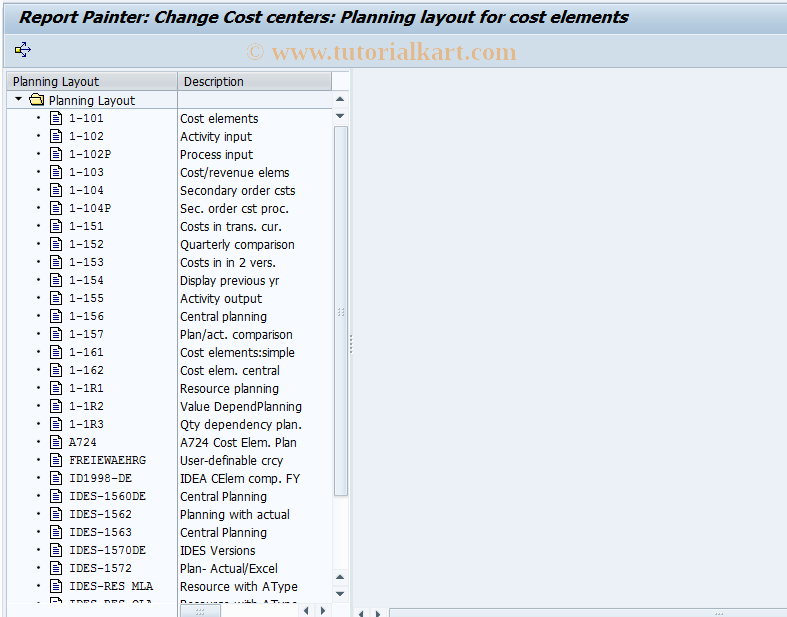 KP66 SAP Tcode Change Cost Planning Layout Transaction Code