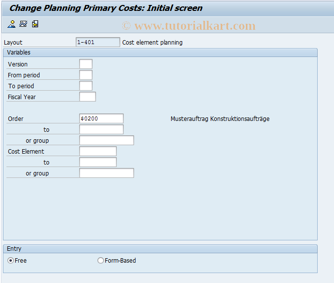 KPA6 SAP Tcode Change Primary Cost Element Planning Transaction Code