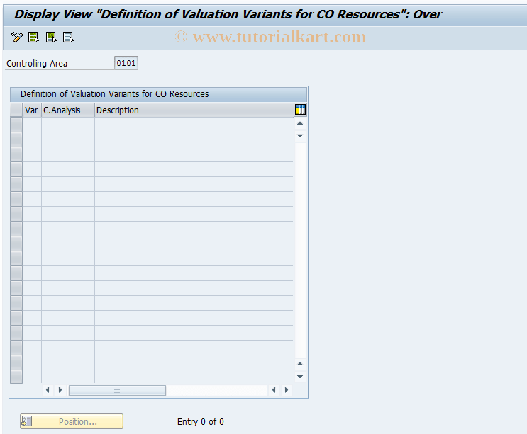 KPR9 SAP Tcode CO Res. Display Valuation Variants Transaction Code