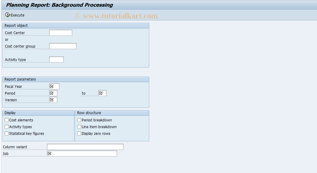 KSB9 SAP Tcode Planning Report Cost Centers Transaction Code