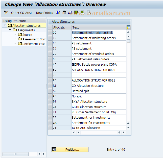 KSES SAP Tcode CO Allocation Structure for Assessment Transaction Code