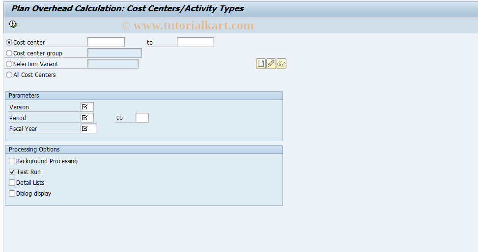 KSP4 SAP Tcode Plan Overhead Cost Centers Transaction Code