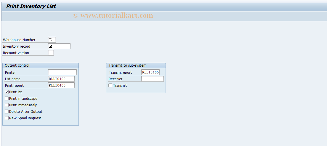 LI04 SAP Tcode Print System Inventory Record Transaction Code