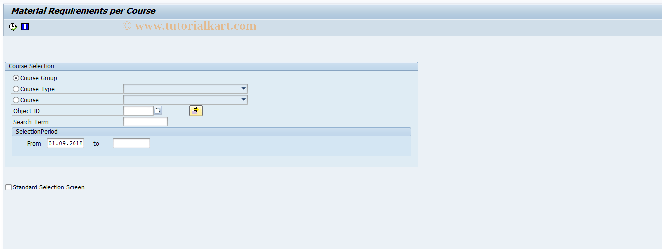 LSO_RHXMARP0 SAP Tcode Material Requirements per Course Transaction Code