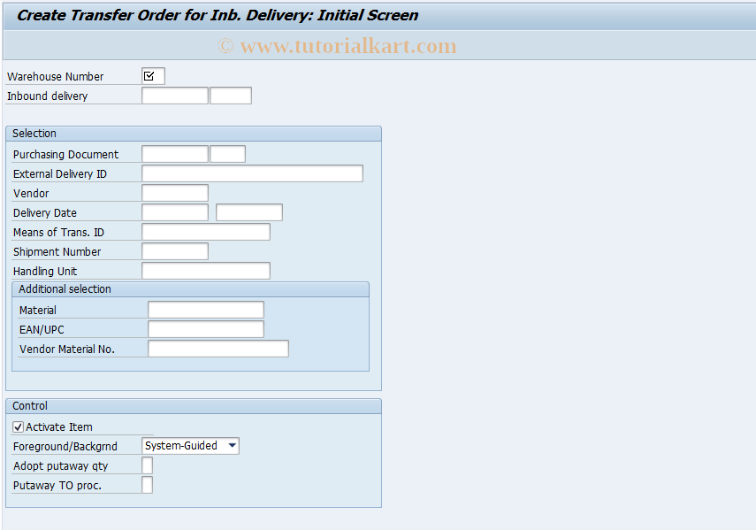 LT0F SAP Tcode Create TO for Inbound Delivery Transaction Code