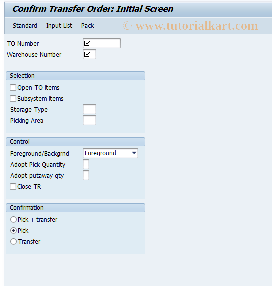 LT1D SAP Tcode Confirm Transfer Order Pick Transaction Code