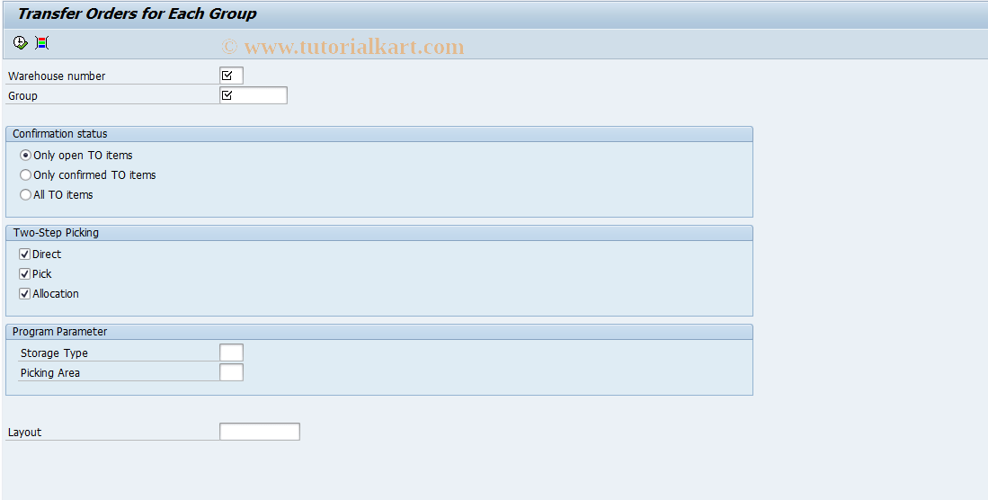 LT25A SAP Tcode Display Transfer Order / Group Transaction Code