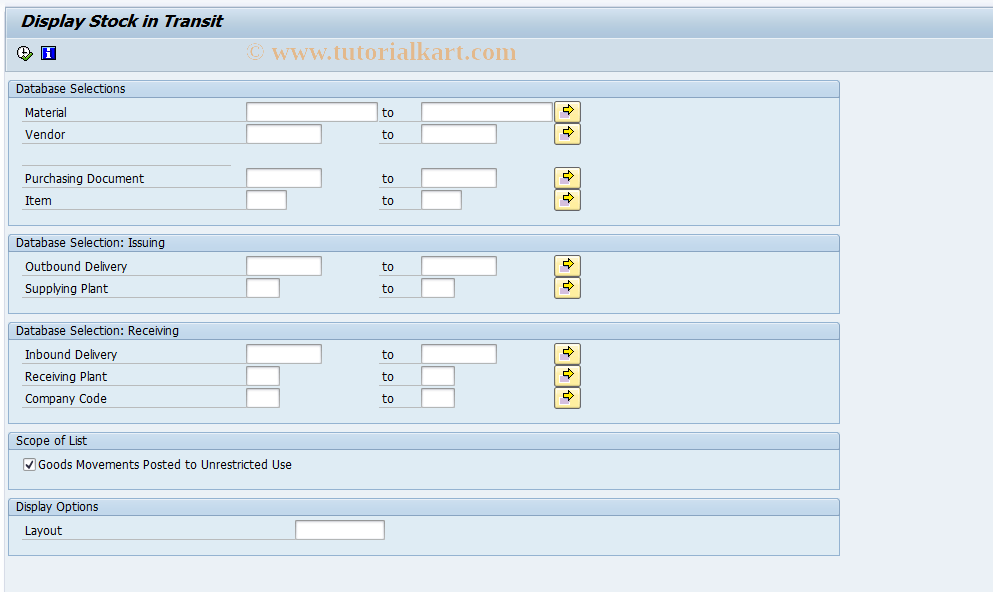 MB5SIT SAP Tcode Display Valuated GR Blocked Stock Transaction Code