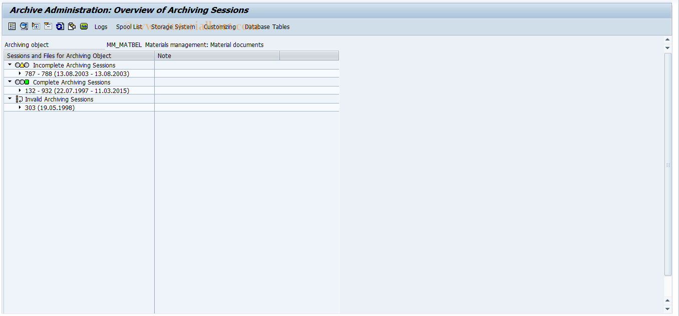 MBAV SAP Tcode Manage Material Document Archive Transaction Code