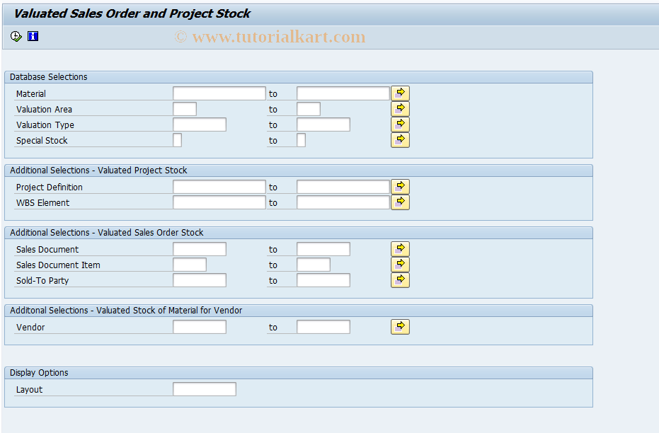 MBBS SAP Tcode Display valuated special stock Transaction Code
