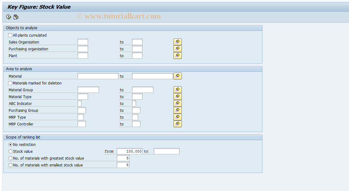 MC48 SAP Tcode INVCO Anal. of Current Stock Values Transaction Code
